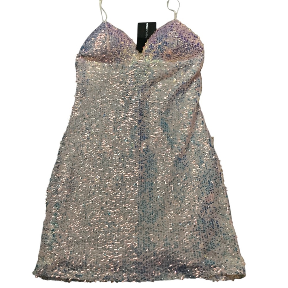Iridescent Sequin Slip Dress - Lavender Blue